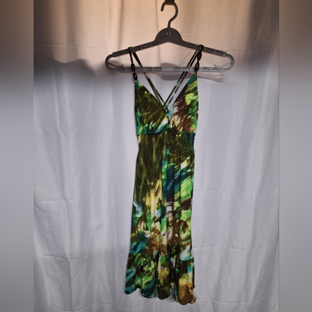 Bisou Bisou Green Blue Brown Tie-Dye Midi Dress